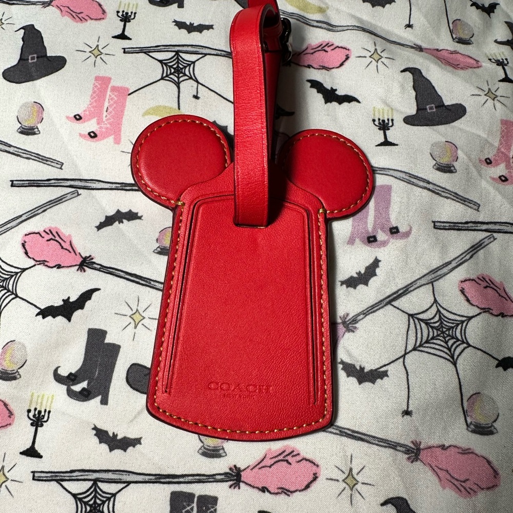 Coach Disney Red Leather Mickey Ear Luggage Tag - Picture 3 of 5